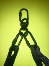 Double-point Lyra rigging: Carabiners overloaded with spanset